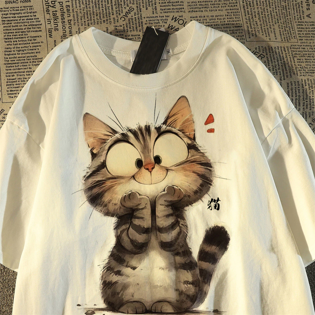 【ส่งจากไทย】 เสื้อยืดตัวใหญ่สไตล์เกาหลีน่ารัก oversize ลูกแมวT-shirts เสื้อผ้าแฟชั่นสาวอวบ เสื้อโอเวอร์ไซส์ผู้หญิง