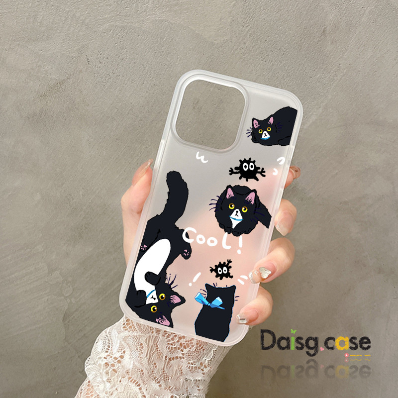 สําหรับ iphone 16 pro Case 11 12 13 14 15Pro Max A black cat ตาสีเหลือง Clear frosted เคสโทรศัพท์ TP