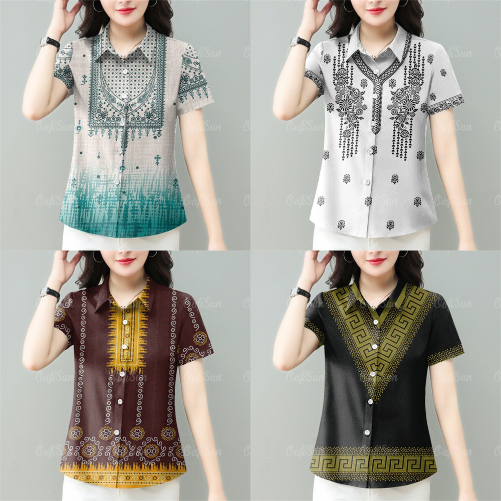 สไตล์ชาติพันธุ์เสื้อผู้หญิงเสื้อแขนสั้นเสื้อพับเสื้อคอปกลําลองปก อสean เครื่องแต่งกาย 2025