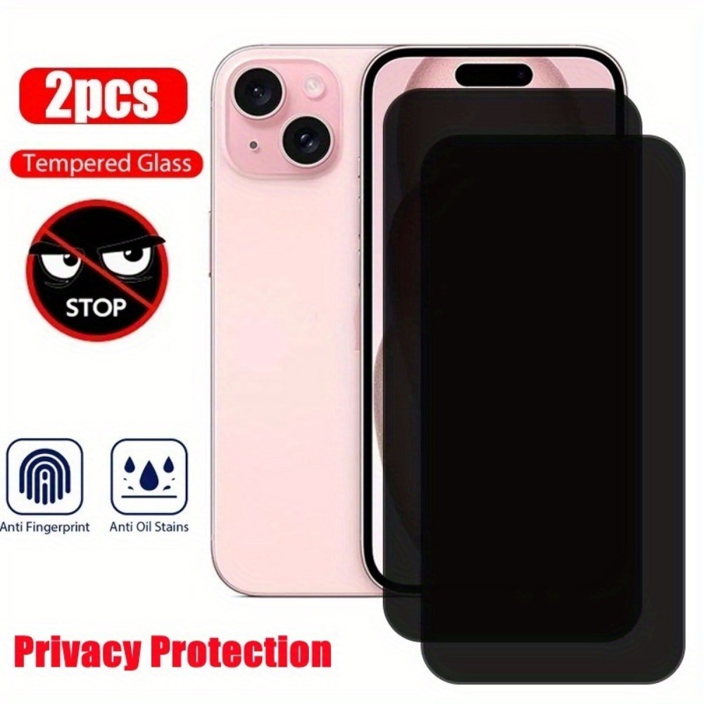 2 ชิ้นกระจกนิรภัยความเป็นส่วนตัวฟิล์มป้องกัน,เหมาะสําหรับ iphone 11, 12, 13, 14, 15, 16 17 AIR 17 Pro Max X XS Max 7 8 6 6s Plus SE2 3 Anti-Fingerprint และ Anti-Grease, พื้นผิวมันวาว, เต็มครอบคลุม เสริมความปลอดภัยและทนทาน