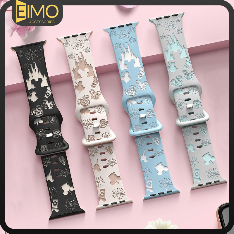 สายยางซิลิโคนแกะสลักนุ่ม for IWatch Apple Watch Ultra/SE 3 2 49มม. Series 11 10 9 8 7 6 5 4 49 46 45 44 42 41 40 38มม.