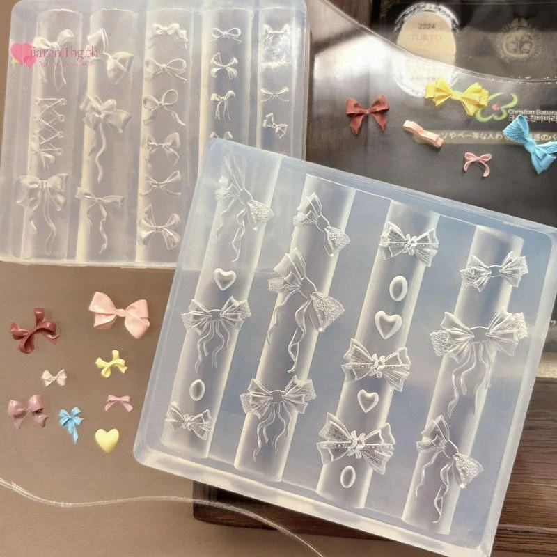 RENBG 3D ริบบิ้น Bowknot รูปแม่พิมพ์ปั๊ม Stencils UV เจล Polish Art Mould ซิลิโคนแกะสลักแม่พิมพ์ DIY ออกแบบเล็บ Charm ตกแต่ง TH