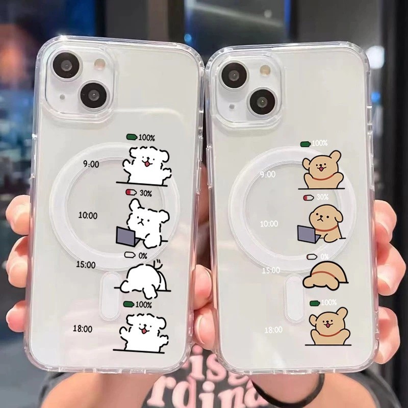 🔥GOOD🔥เคสมือถือ แม่เหล็ก เคสใส สำหรับไอโฟน ลูกสุนัขที่ทำงานล่วงเวลาCase for IPhone 11 15 16PRO 8Plus 14 13 11 Pro MAX 8