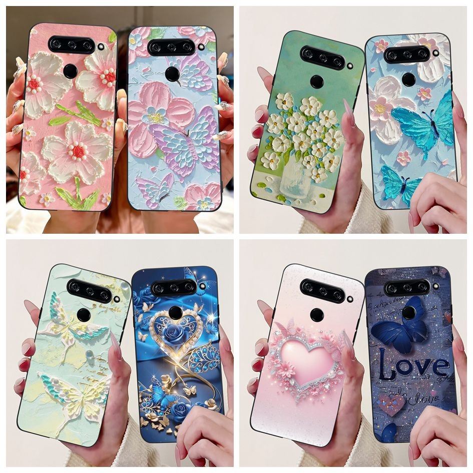 ปลอกกันกระแทกสําหรับ LG V40 ThinQ ฝาครอบ V405 LM-V405 LM-V409N ยอดนิยมผีเสื้อ Love Heart Soft สําหรั
