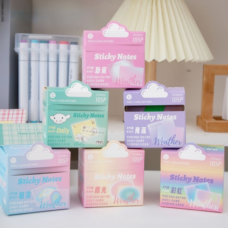 105 ชิ้นสร้างสรรค์สีโปร่งใส Pearlized Sticky Note ชุดดึง Morandi N ครั้งสติกเกอร์ DIY Journal สติกเกอร์ตกแต่ง