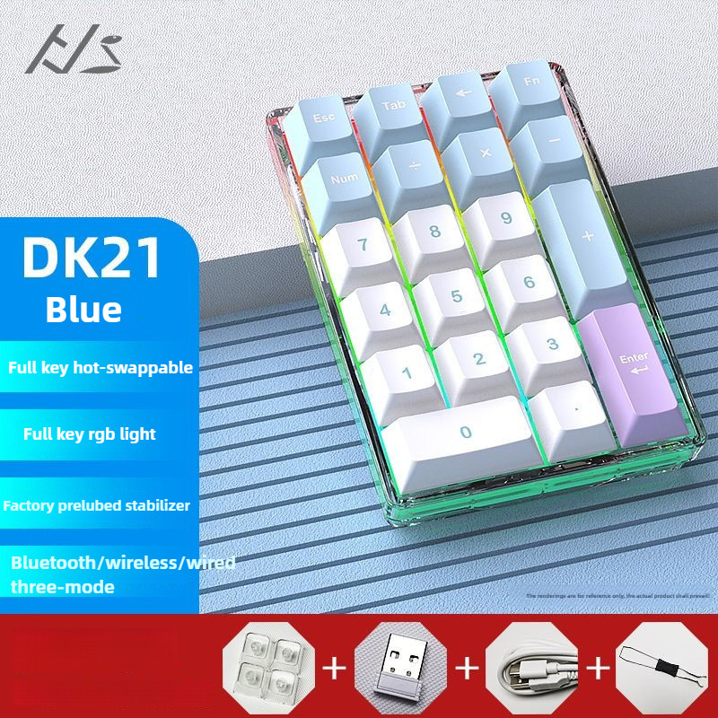 DK21 Mini Mechanical Numberic คีย์บอร์ดไร้สาย 3 โหมด RGB โปร่งใสจํานวน Pad สําหรับ Office คีย์บอร์ดอุปกรณ์เสริม