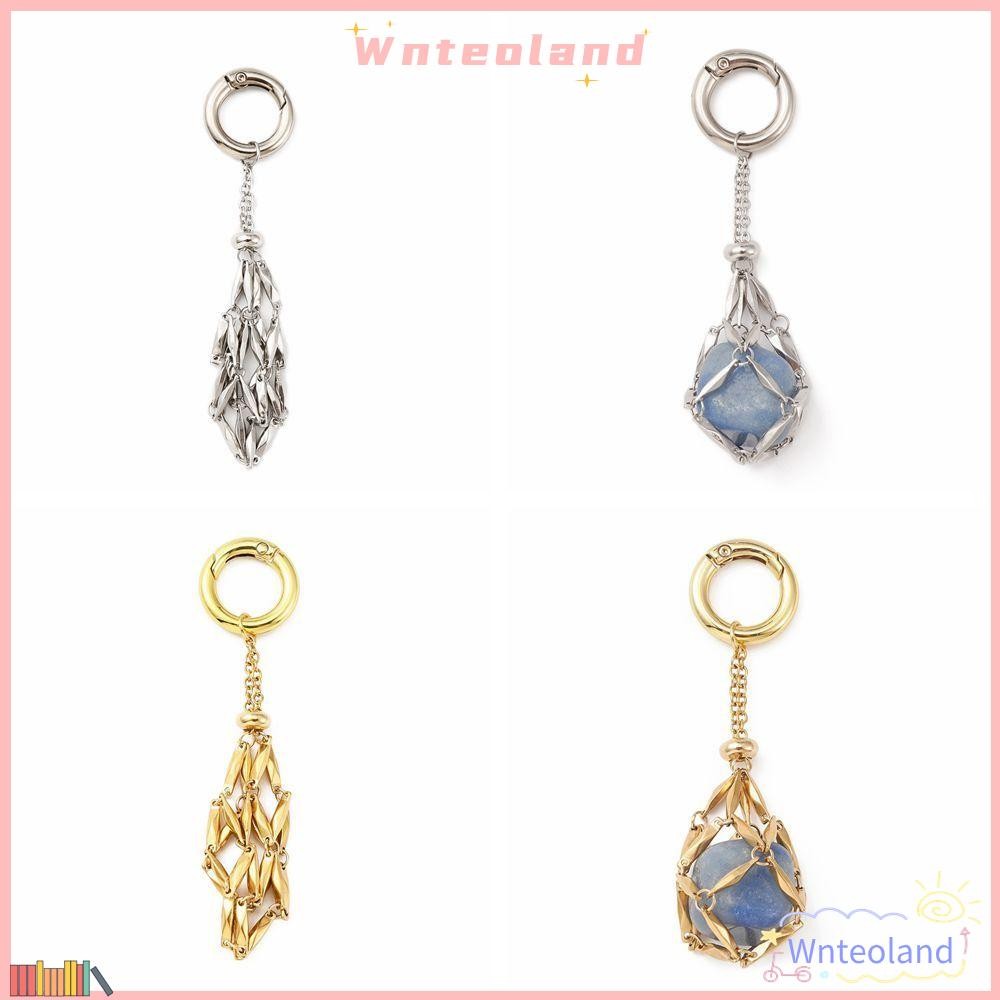WNTEOLAND ที่ใส่หินพวงกุญแจ,อุปกรณ์เครื่องประดับ พวงกุญแจสแตนเลสสีทอง,หินสะสมเงินสีหินคนรักของขวัญกระเป๋าถือพวงกุญแจ