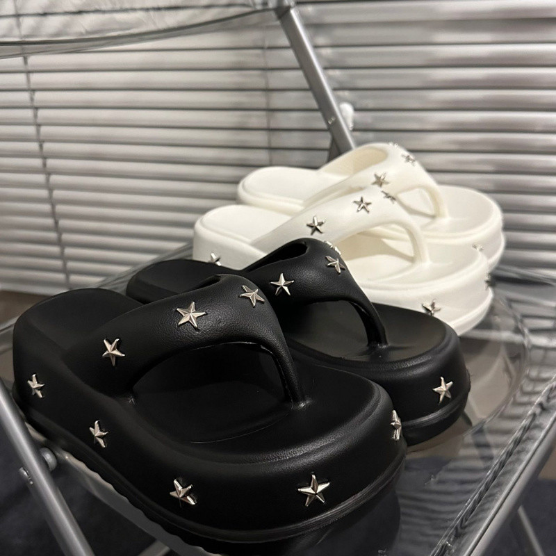 รองเท้าแตะผู้หญิงพื้นหนาเพิ่มความสูง7ซม. รองเท้าแตะกันลื่นส้นสูงแบบใหม่ฤดูร้อน