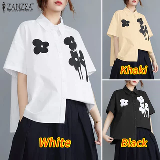 ZANZEA ใส่ ซานเซีย ผู้หญิงเกาหลีลําลองปกวางไหล่แขนสั้นเสื้อพิมพ์ลายดอกไม้