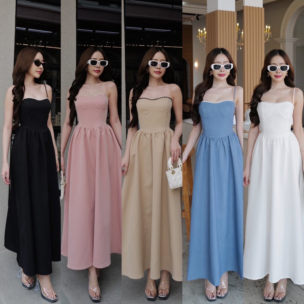 BELINDA Dress TAG:INTUON เดรสยาวออกงาน เดรสไปงานแต่ง ชุดเดรสออกงาน จับจีบลอนเด้ง จับจีบลอนเด้ง ช่วงตัวเข้ารูป เดรสยาว