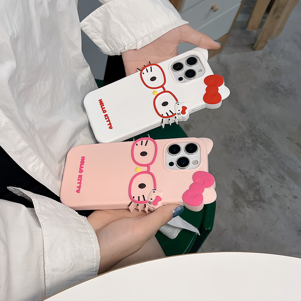 น่ารัก 3D การ์ตูนแว่นตา Hello Kitty นุ่มสําหรับ iPhone 11 12 13 Mini 14 15 16 17 Pro X XS Max 7 8 6 6S Plus XR 4S 5 5S ราคา ถูกที่สุด ดีลบีเคเค แกลเลอรีภาพที่ 7