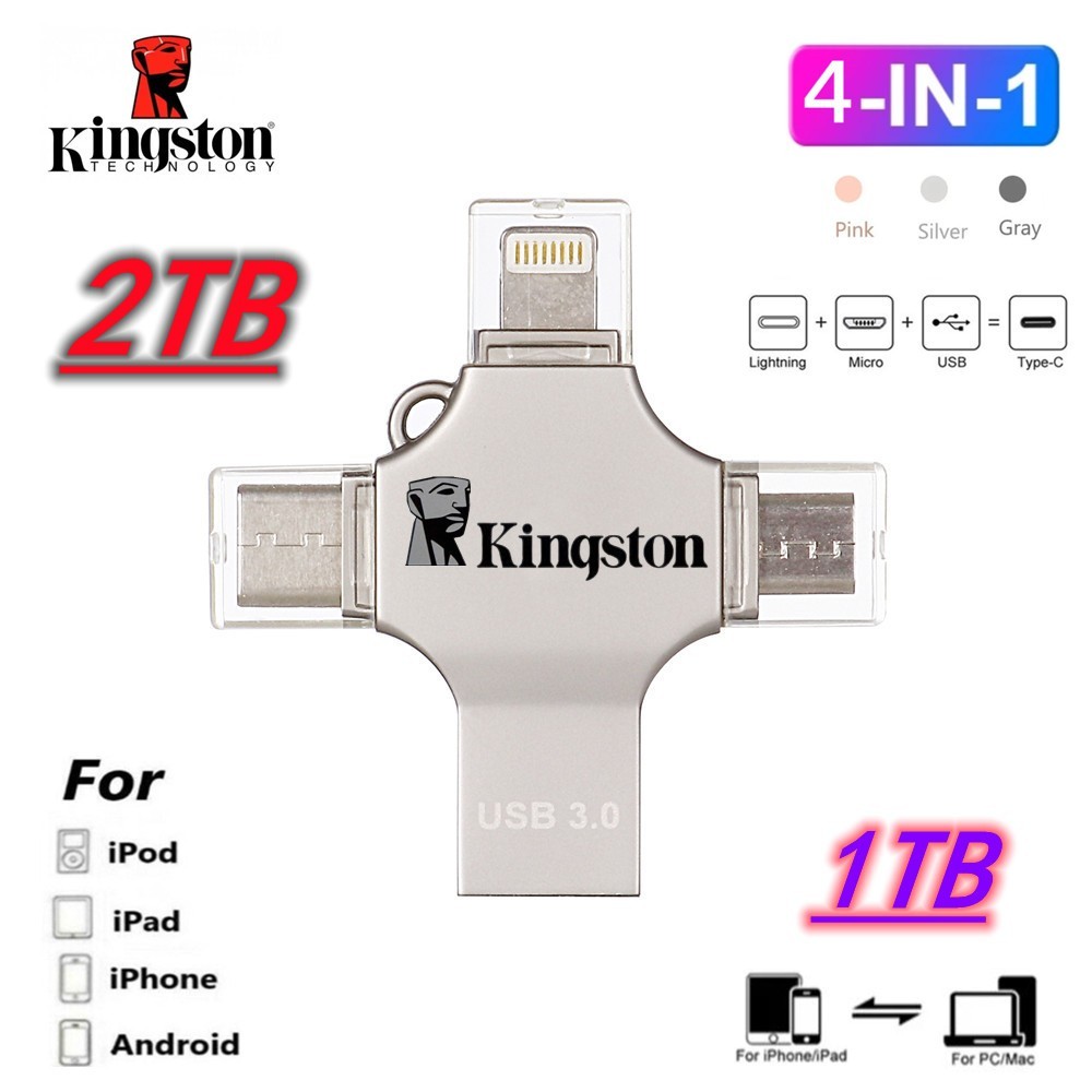 2TB 4-in-1 แฟลชไดรฟ์ USB 3.0 1TB 512GB 256GB Memory Stick 128GB 64GB 32GB OTG Pendrive Fast Speed Type-C สําหรับ i/O/S/แท็บเล็ต/Android/IP 15 16 โทรศัพท์/PC