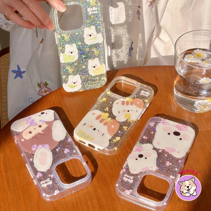 รูปแบบดอกไม้สัตว์เล็กๆสําหรับiPhone 16 16Pro 16Plus 16Pro Max 11 12 13 14Plus 15Pro XR XS Max 7 8PlusสาวรักประกายAnti Dropฝาครอบโทรศัพท์มือถือDSP