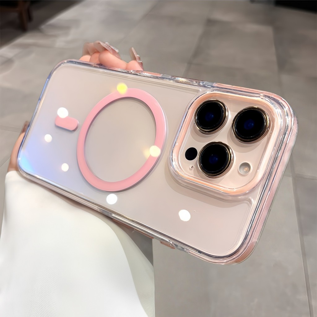เคสแม่เหล็กใสหรูหราสําหรับ iPhone 16 15 14 13 12 Pro Max Plus ปลอก TPU Border + PC Back Resistance Anti Drop Cover