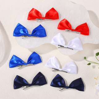 2pcs สีฟ้าและสีขาวริบบิ้นผมผูกโบว์วินเทจด้านปักผมสาวน่ารักกิ๊บ Headwear เครื่องประดับผมสำหรับผู้หญิง
