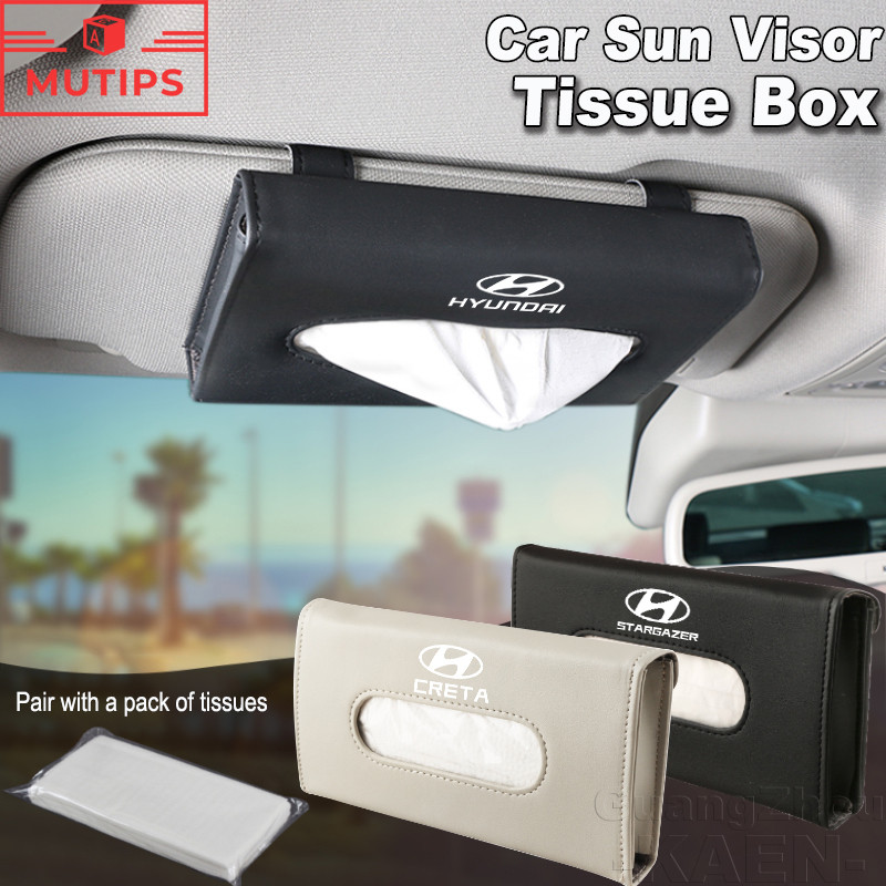 Hyundai กล่องใส่กระดาษทิชชู่ หนังPU ม่านบังแดดรถยนต์ กล่องทิชชู่ Tissue Box สกายไลท์รถยนต์ ใช้กับ Ioniq 5 6 Staria Creta Stargazer X H1 Kona Straglazer Elantra N