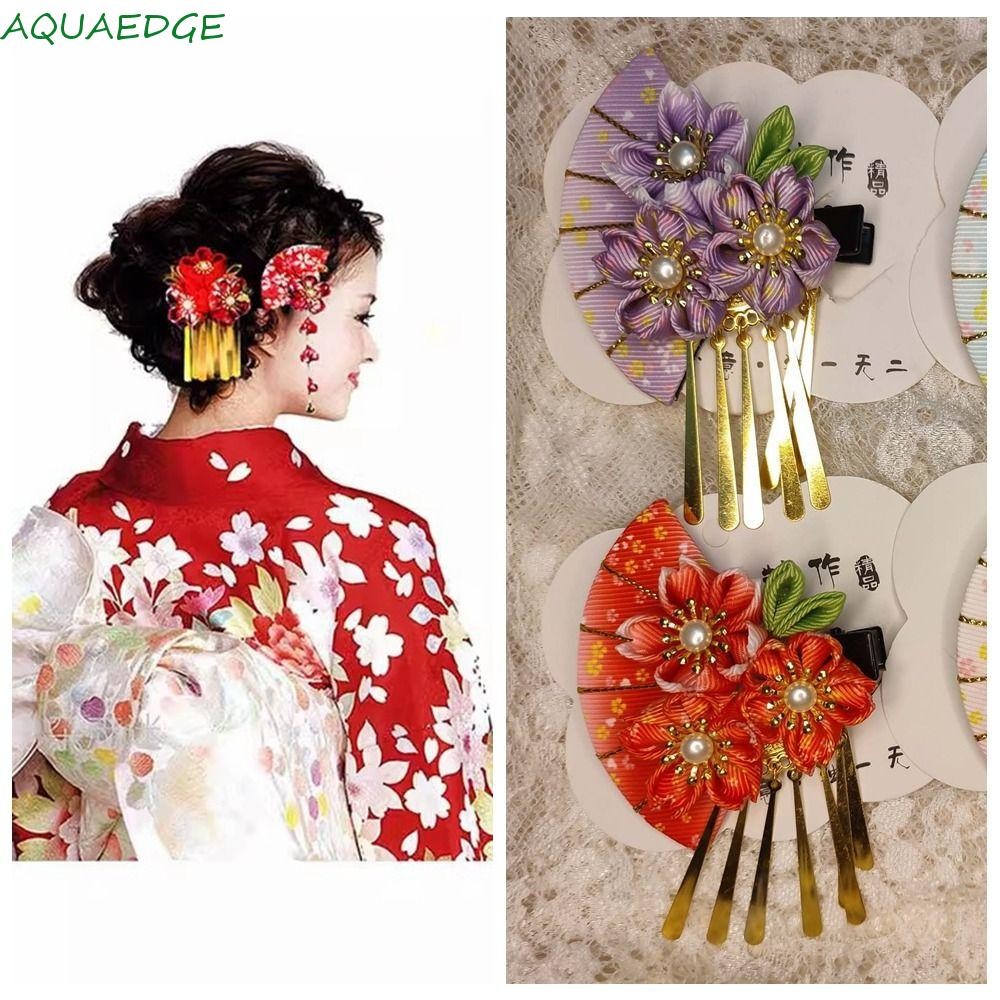 Aquaedge พู่พัดลม Hairpin, พู่ดอกไม้ชุดกิโมโนญี่ปุ่น, กิ๊บติดผมกิโมโนซากุระกิโมโนทุกการแข่งขันสาวเครื่องประดับผมหญิง