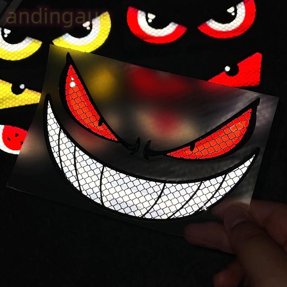 Andin สติ๊กเกอร์ยานพาหนะไฟฟ้า, 14.5 ซม.รูปตา Moto สติ๊กเกอร์ตาสะท้อนแสง, PVC สีแดงสีเหลืองหมวกกันน็อครถจักรยานยนต์