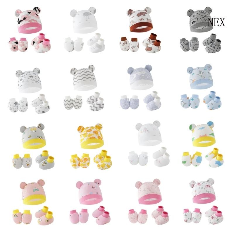 Nex 3 ชิ้นชุดหมวกทารกแรกเกิดถุงมือป้องกันรอยขีดข่วนป้องกันเท้าปก Anti-grab