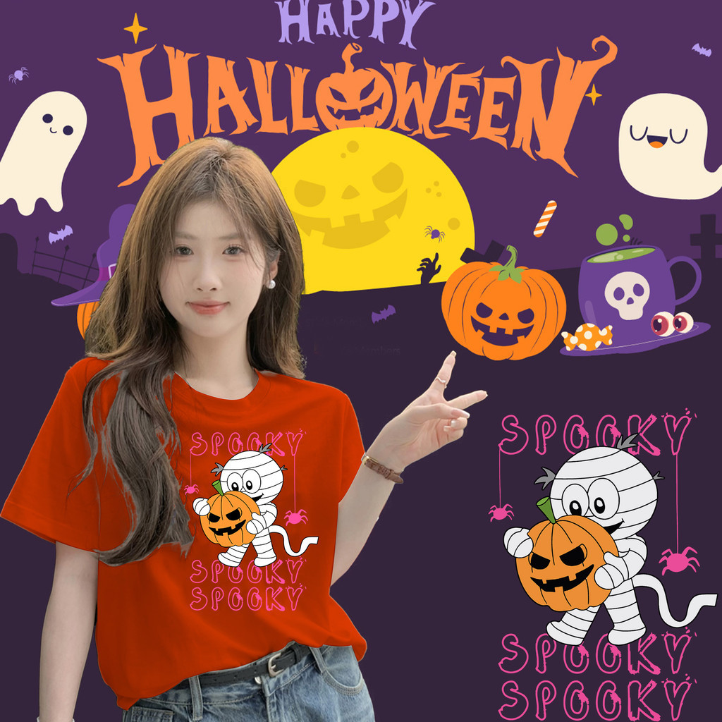ปกติ✨[พร้อมส่ง] แขนสั้น Mummy&Halloween ผ้าฝ้ายคุณภาพสูง ไม่หดหรือยับ Happy Halloween unisex shirt_H