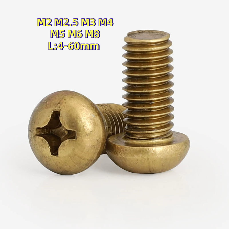 [FGH-X1] น็อต สกรู หัวกลม หัวแพน แฉก P+ ทองแดง เกลียวมิล หยาบ / Pan Head Phillip Machine Screw copper M2M2.5M3M4M5M6M8