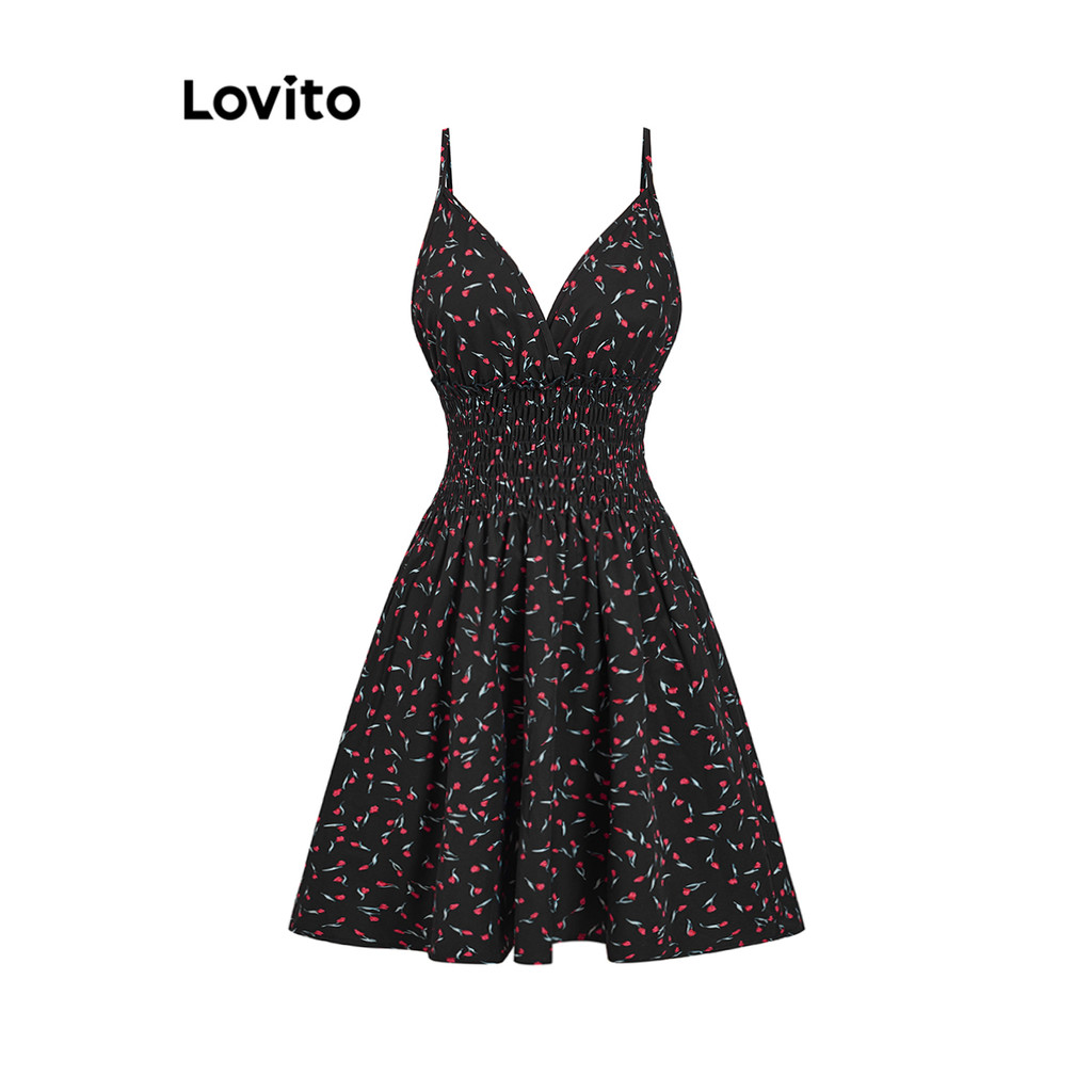 Lovito รูปแบบดอกไม้สม็อคชุดตกแต่งผักกาดหอมสำหรับผู้หญิง LAD106340