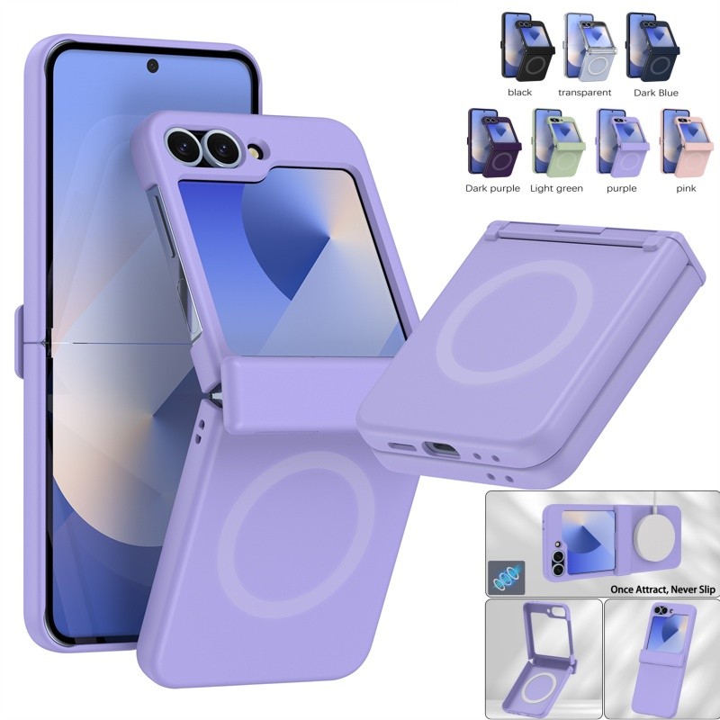 สีทึบแม่เหล็กบานพับป้องกันกรณีปลอก Samsung Galaxy Z Flip 6 Z Flip 5 Z Flip 4 Z Flip 3 ฝาครอบไร้สายชาร์จผิวที่เป็นมิตรฝาหลังเชลล์