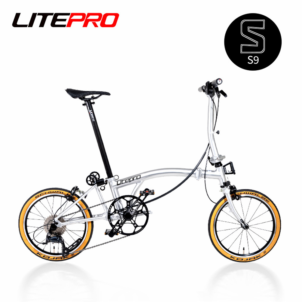 Litepro S9 16 นิ้ว 9 สปีด Tri-fold จักรยานพับกรอบอลูมิเนียมสีเงิน