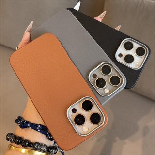 ใหม่ 3 สีแฟชั่นหนังเคสโทรศัพท์สําหรับ iphone 11 16 15 12 14 13 Pro Max Plus XS Max X XR หรูหราชุบโลหะฝาครอบเลนส์เกราะกันกระแทก