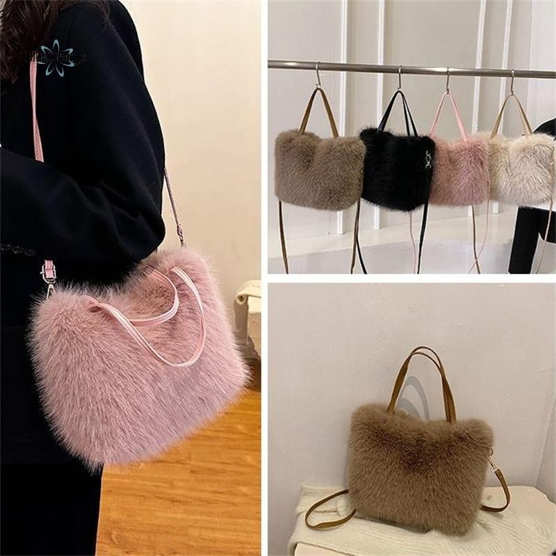 ใหม่แฟชั่นฤดูใบไม้ร่วงฤดูหนาวกระเป๋าถือ Plush Retro อเนกประสงค์ไหล่กระเป๋าผู้หญิงขนาดใหญ่ความจุ Soft Plush Tote กระเป๋าของขวัญ hot