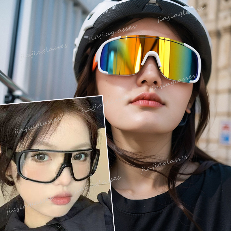 แว่นกันแดดขี่จักรยานกลางแจ้งสําหรับผู้ชายและผู้หญิงขี่กลางคืนแว่นตากีฬาวิ่งกรอบขนาดใหญ่ กันลม ป้องกันดวงตาใสจักรยานเฉดสีแว่นกันแดด ยูวี400
