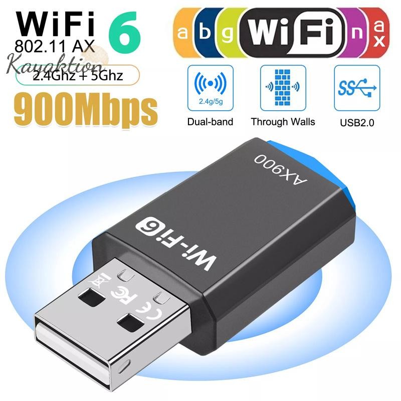 Kayaktion AX900 900Mbps USB WiFi Adapter Dual Band 2.4G/5Ghz WiFi 6 900Mbps อะแดปเตอร์ USB อะแดปเตอร