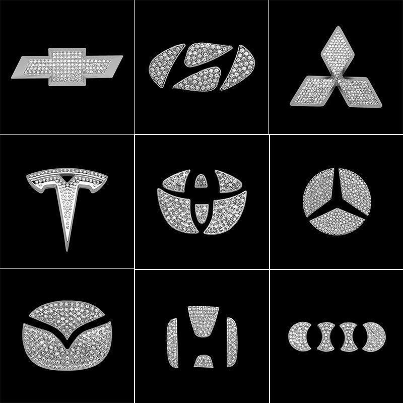 สติ๊กเกอร์เพชรพวงมาลัยโลโก้รถยนต์ Honda Toyota BMW Mercedes-Benz Tesla รถแบรนด์หลากหลายสามารถตกแต่งด้วยแนวโน้มแฟชั่น