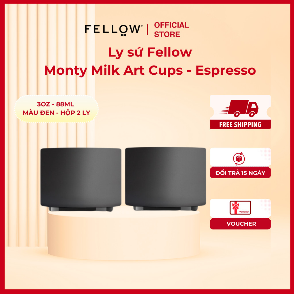 Fellow Monty Milk Art Cups - Espresso - 3oz - 88ml - สีดํา - กล่อง 2 ถ้วย
