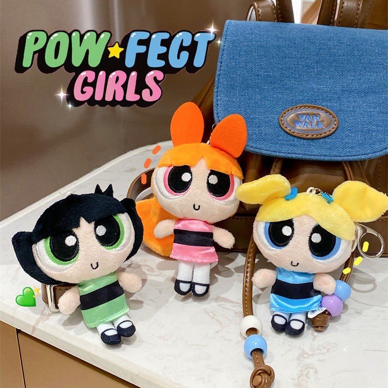 Original The Powerpuff Girls การ์ตูนตุ๊กตาตุ๊กตา Buttercup Bubbles Blossom น่ารัก Kawaii Fluffy ตุ๊กตาของเล่น