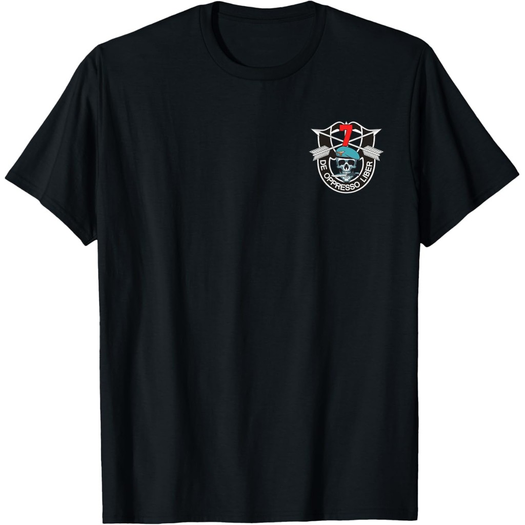 เสื้อยืดผ้าฝ้ายผู้ชาย 7th Special Forces Group (7th SFG) เสื้อเชิ้ต - เสื้อยืด De Oppresso Liber 4XL