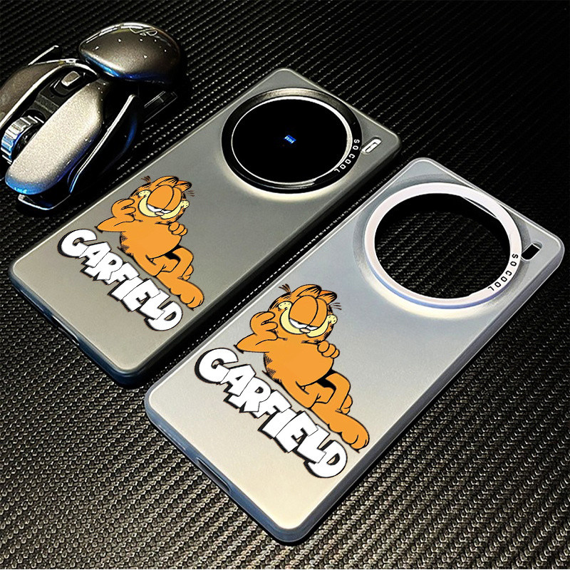 สําหรับ Vivo X200 Pro Mini X100s X100 X90 X80 X70 Pro Ultra แฟชั่นน่ารักการ์ตูน Leisure Time Garfield สีสัน Frosted เลเซอร์ PC กันกระแทกเคสโทรศัพท์