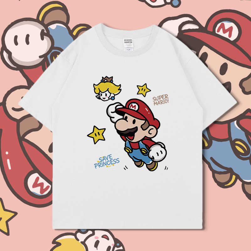 SELVZE（จัดส่งตลอด 24 ชั่วโมง） Printed T-shirt，การ์ตูนน่ารัก Mario เสื้อยืดแขนสั้นพิมพ์ลาย I000753