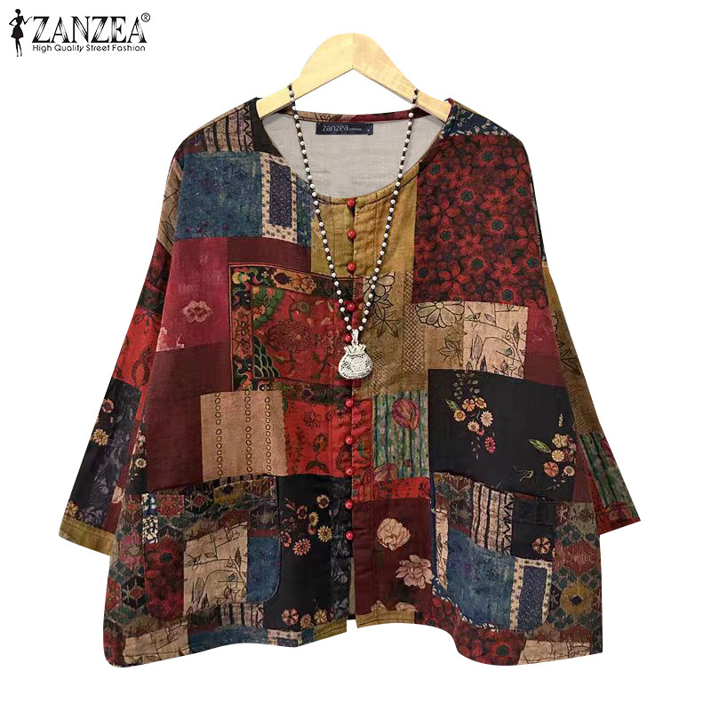 Zanzea เสื้อเบลาส์ A-Line คอลูกเรือเรียบง่ายเกาหลีสําหรับผู้หญิง