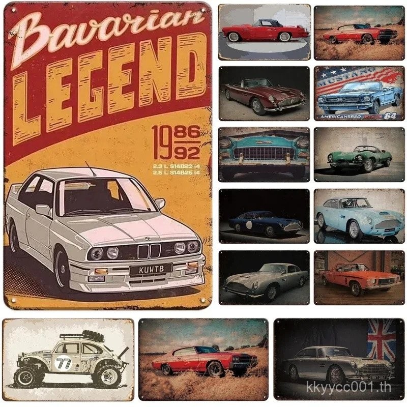 Retro รถโลหะดีบุกป้าย VINTAGE ภาพวาด Racing Car Club โปสเตอร์ Wall Art Home Bar โรงรถ Man Cave แผ่นตกแต่ง vcby
