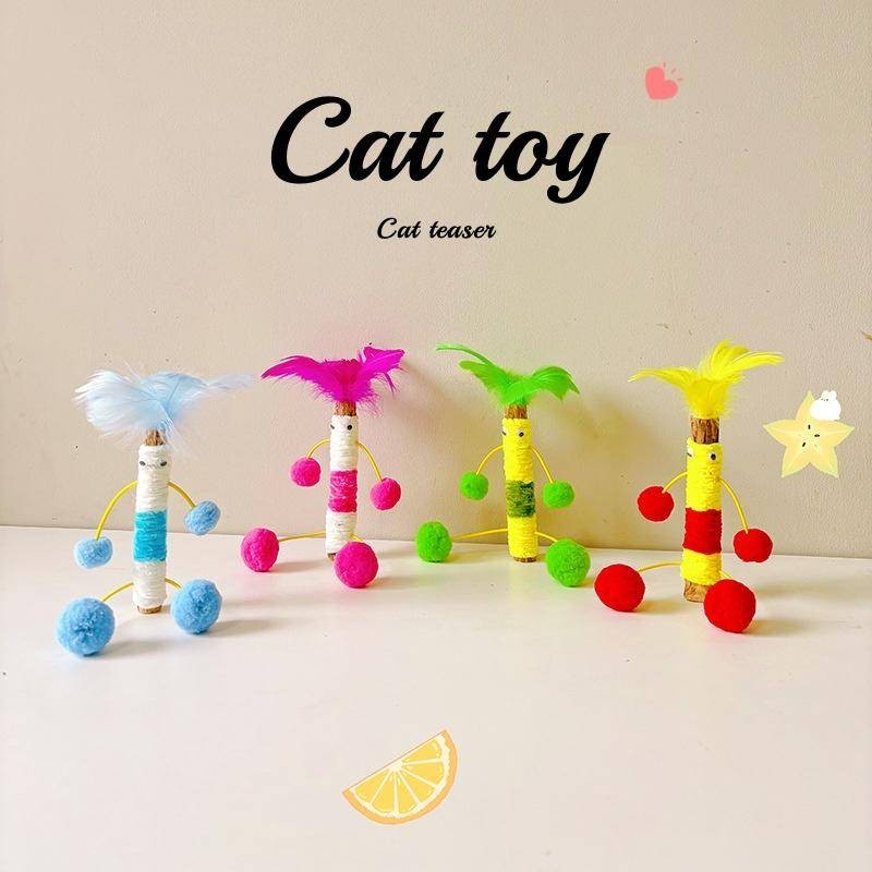 แมวไม้ Tengonum ของเล่นของเล่นแมวบดทําความสะอาดฟัน Feather Teasing Stick สัตว์เลี้ยง Interactive ของเล่น