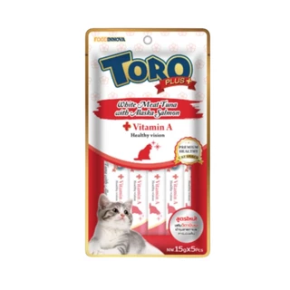 Toro Toro Plus ขนมแมวเลีย โทโร่ พลัส ผลิตจากเนื้อปลาทูน่าเนื้อขาวแท้ ดีต่อสุขภาพ แพ็ค 15g x 5 ซอง