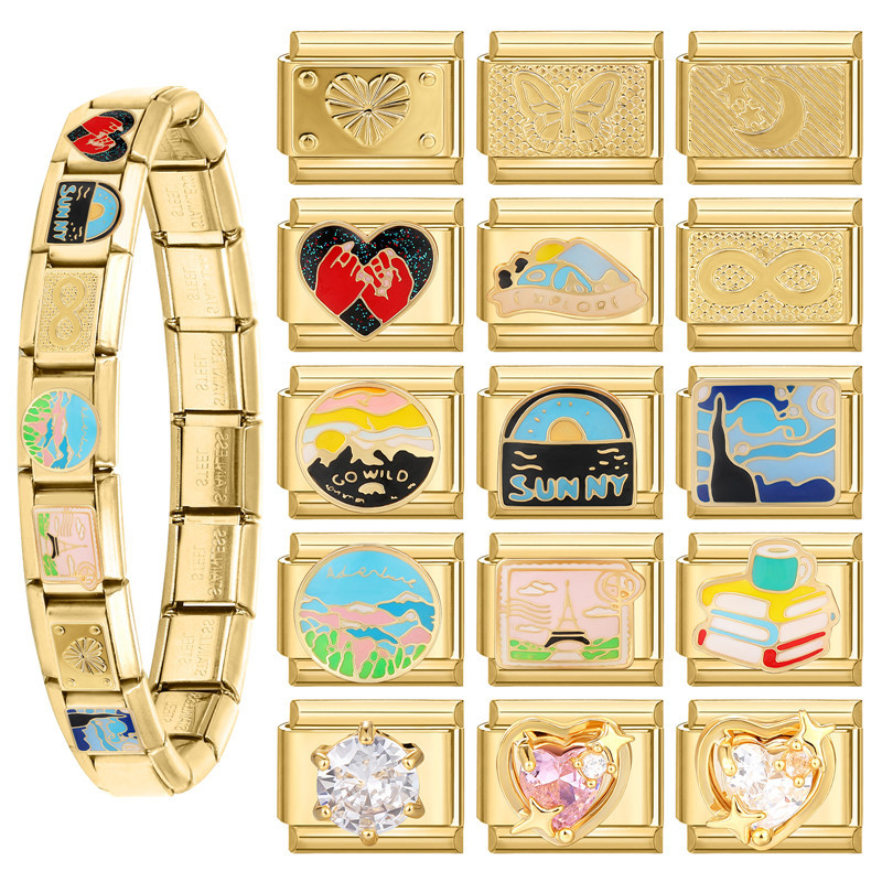 อิตาเลี่ยน Charm Links สําหรับสร้อยข้อมือใหม่แฟชั่น Gold Charm สร้อยข้อมือเพื่อนครอบครัว DIY โมดูลสร้อยข้อมือ Charm อิตาเลี่ยน Links Fit 9 มม.สร้อยข้อมือสแตนเลสเครื่องประดับ DIY ทํา