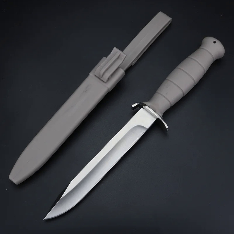 Outdoor survival hunting knife D2 leather sheath fixed blade rubber handle steel knife