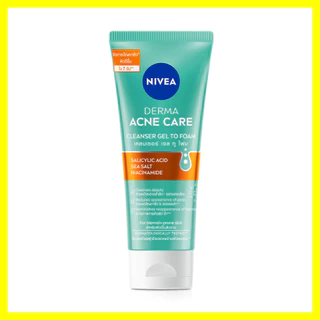 NIVEA Derma Acne Care Cleanser Gel To Foam 90ml ผลิตภัณฑ์ทำความสะอาดผิวหน้า สูตรอ่อนโยนสำหรับคน ผิวเป็นสิวง่าย.
