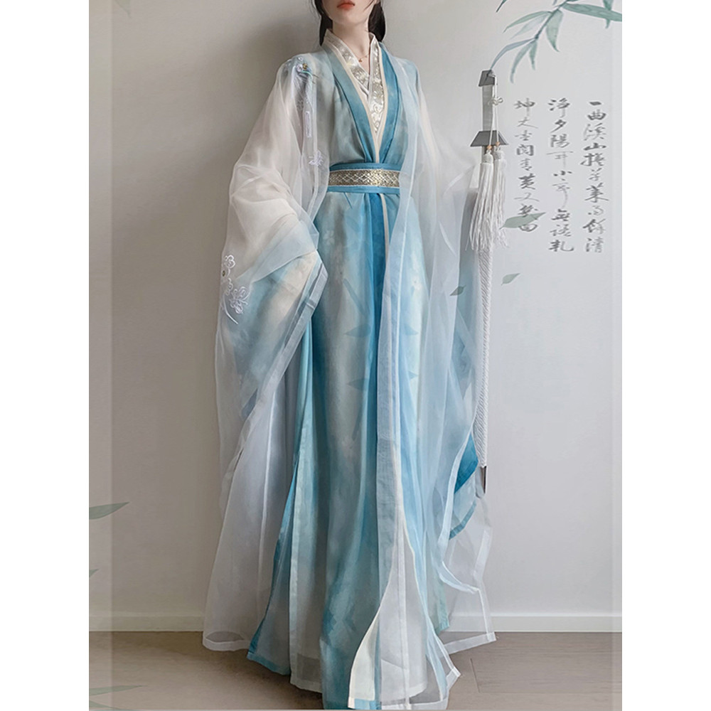 Super Fairy Hanfu หญิง Tang Made เสื้อเชิ้ตแขนยาวขนาดใหญ่ตรงเย็บปักถักร้อยอุตสาหกรรมหนัก
