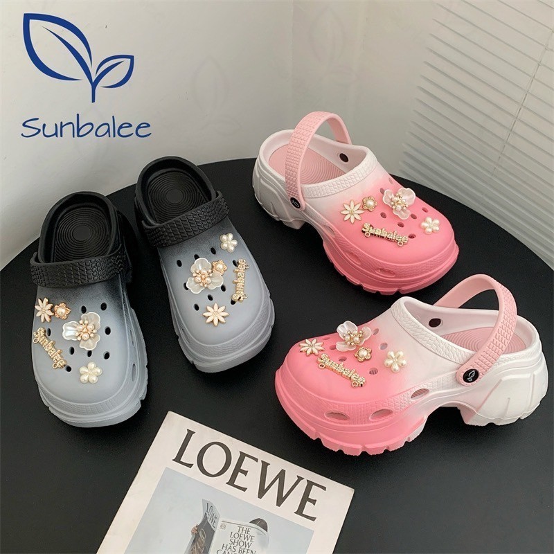 SUNBALEE 🦩 H509-2T รองเท้าหัวโต แบบสวม แถมตัวติด รองเท้าผู้หญิง สูง 7 CM. วัสดุ EVA สินค้าพร้อมส่ง