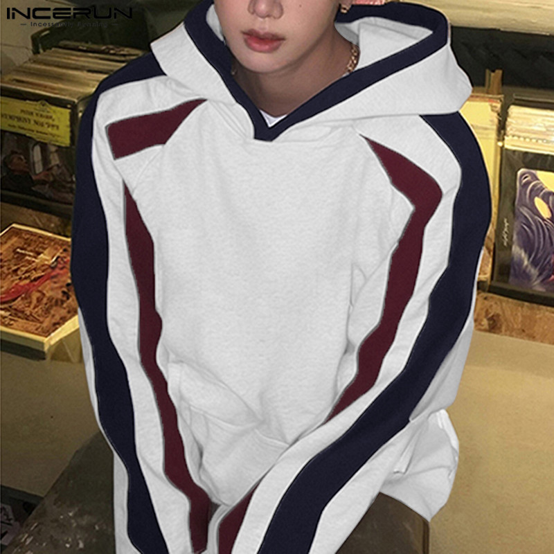 Incerun เสื้อกันหนาวแขนยาวมีฮู้ดแฟชั่นเกาหลีสําหรับผู้ชาย