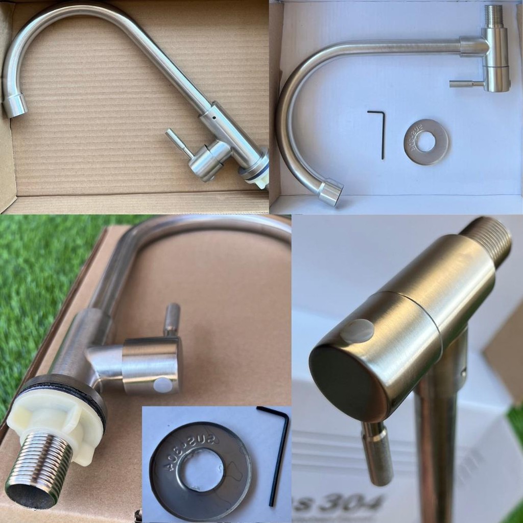 ก๊อกน้ำซิงค์สเตนเลส+ติดผนัง หมุนได้ 360 องศา คอโค้ง