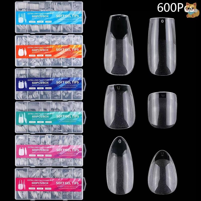 [VI] 600 ชิ้น/กล่องเล็บปลอมโปร่งใส Frosted French Almond อะคริลิค Water Drop เล็บปลอมเคล็ดลับสําหรับ Extension Tip เล็บเครื่องมือ TH